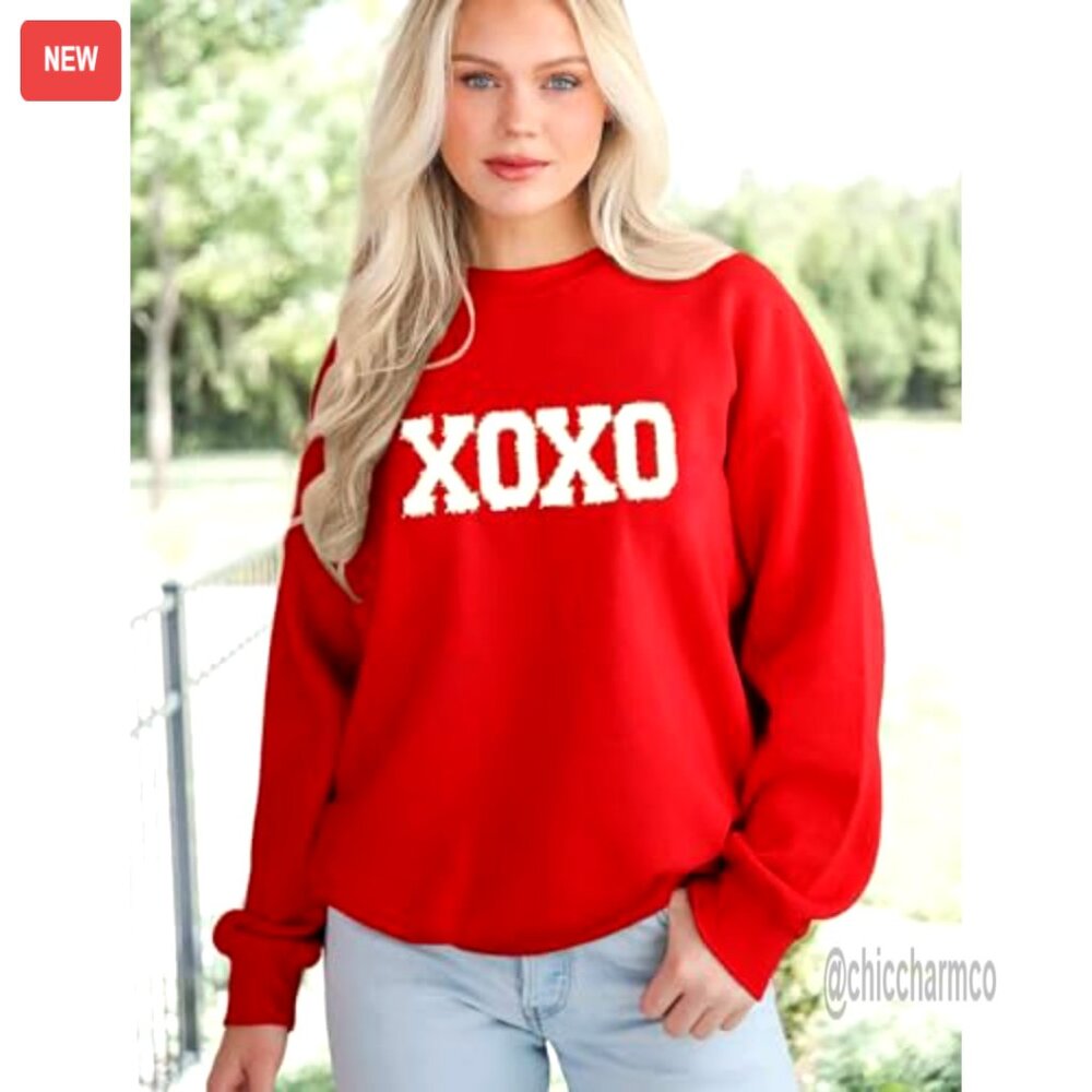 Oversized Chenille Patch Pullover Sweatshirt, Lon… - image 2